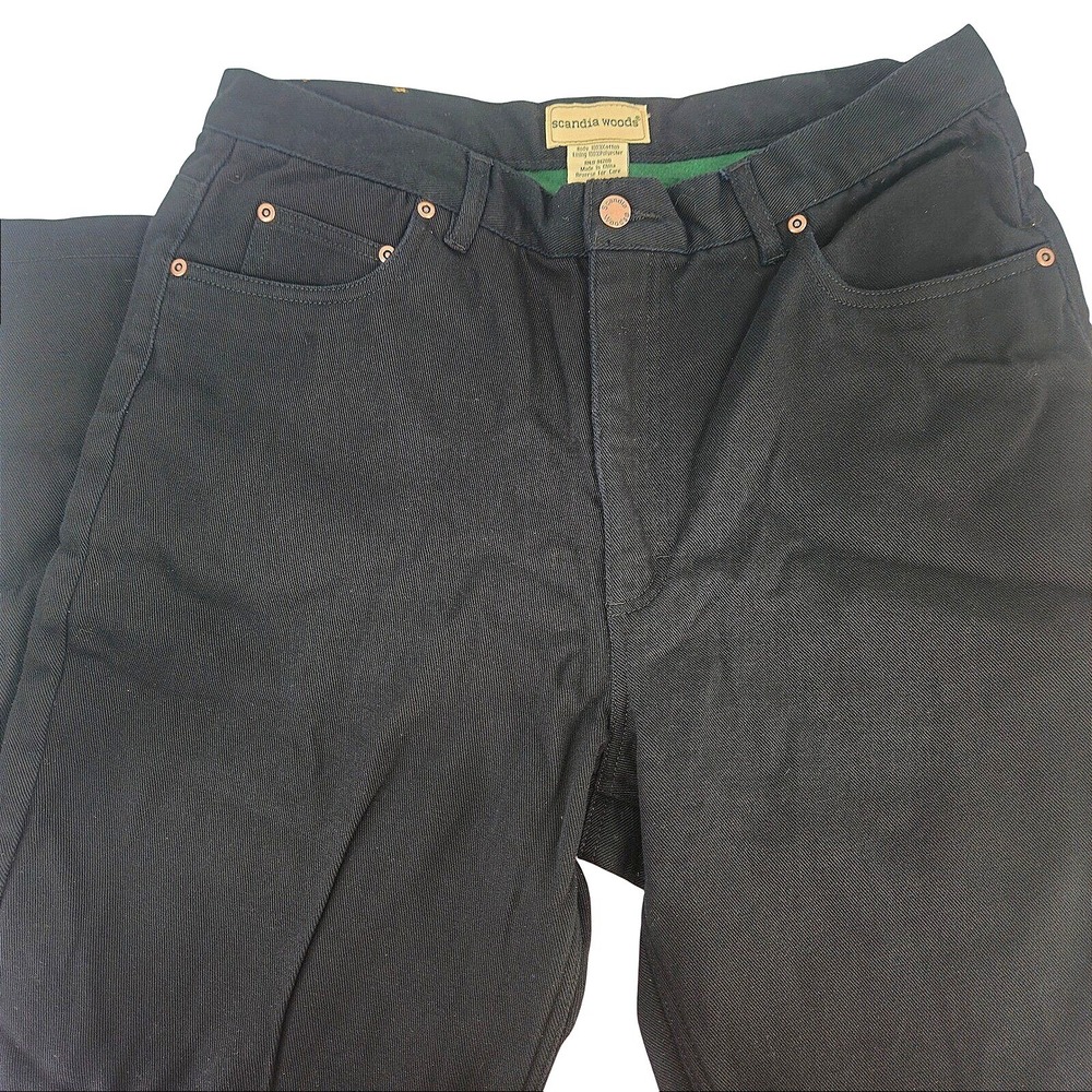 Scandia Woods Mens Black Cotton Denim Jeans Green Fleece Lined Pants Size 36x~28